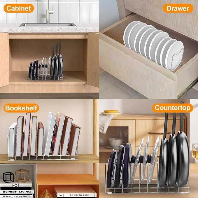 FLSEPAMB Lid Organizer Pot Lid Organizer 10-Tier Pot Lid Rack Holder Suitable - Image 7