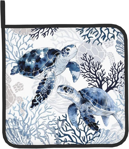 Coastal Oven Mitts and Pot Holders Sets of 2 Summer Kitchen Mitts Blue Sea - Image 9