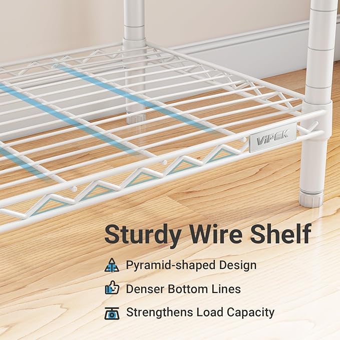 VIPEK V7 Garment Racks for Hanging Clothes Heavy Duty Clothes Rack with Shelves, Portable Closet Rack Metal Clothing Racks 5 Tiers Freestanding Closet Wardrobe System, Max Load 670lbs, White