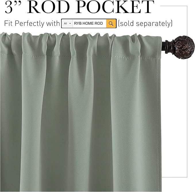 RYB HOME 24 inch Curtains for Kitchen Room Darkening Privacy Mini Curtain for - Image 2