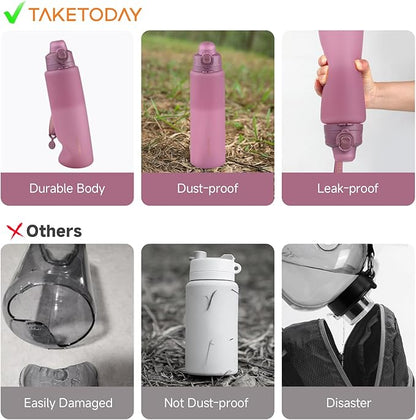 TakeToday Collapsible Water Bottles 32oz, Foldable Travel Water Bottle, BPA Free, Silicone Water Bottle Leakproof for Hiking, International Travel, Outdoors