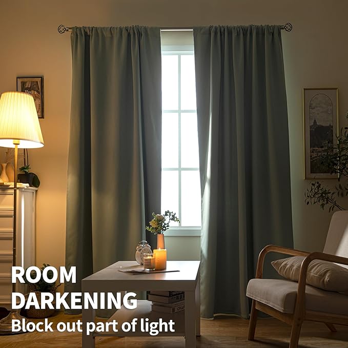 BGment Sage Green Blackout Curtains 45 Inches Long for Kitchen Window - Small Thermal Insulated Drapes with Rod Pocket Room Darkening for Cafe Bathroom, 34 x 45 Inch, 2 Panels