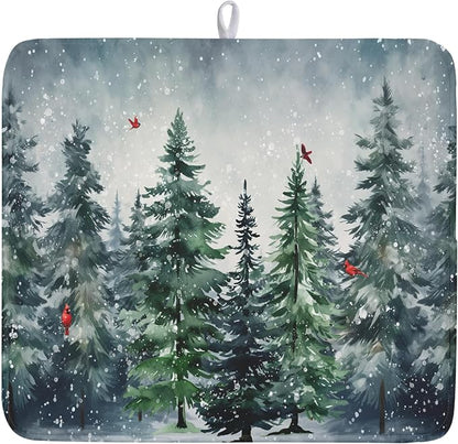 Winter Pine Tree Dish Drying Mat by Kawani