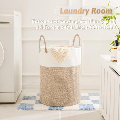Laundry Basket, Woven Cotton Rope Laundry Hamper, 40L - Image 2