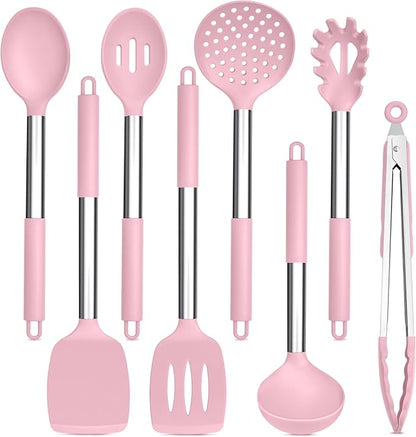 TeamFar Kitchen Utensils Set of 8, Silicone Utensils Kitchen Tools Set by TeamFar
