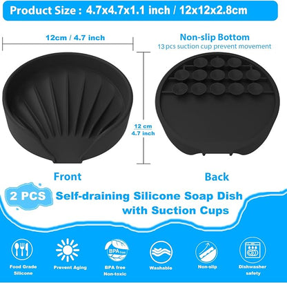 Self Draining Soap Dish, Silicone Suction Cup Soap Holder Tray Savers Container - Image 3