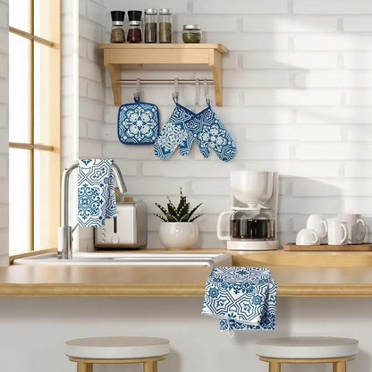 Jingmore 6 Pcs Kitchen Decor Set Accessory Farmhouse Kitchen Towels Pot Holders - Image 6