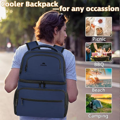MATEIN Cooler Backpack, 26 Cans Insulated Lunch Backpack for Men Women, Leakproof Double Layer Lunch Cooler Bag Lightweight Soft Lunch Backpack with Cooler Compartment, Beach Camping Hiking Beer Gifts