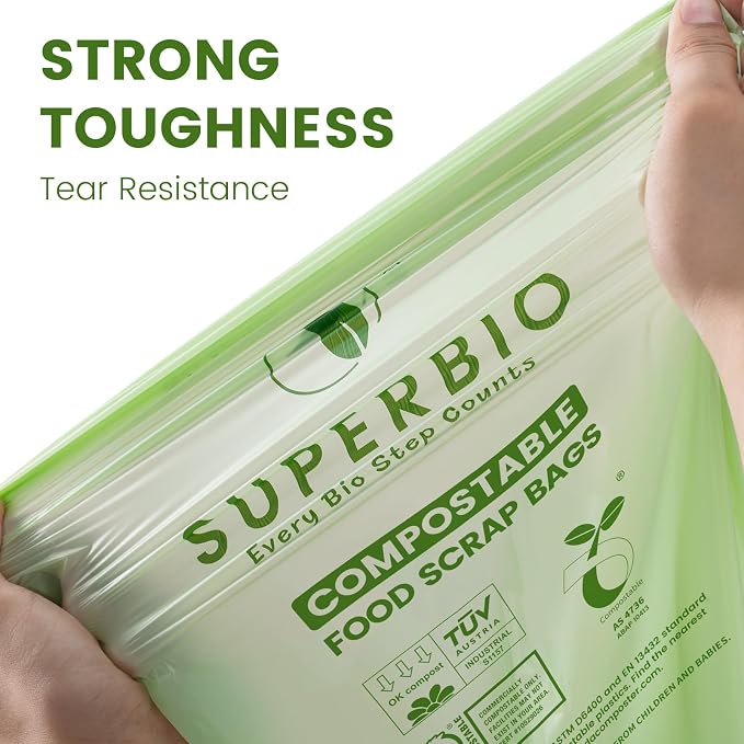 SUPERBIO 13 Gallon Flat Top Compostable Food Waste Bags, 2 Pack, 0.87 Mil - Image 2