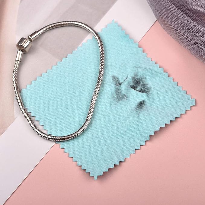 SEVENWELL 50pcs Jewelry Cleaning Cloth Mediumturquoise Polishing Cloth for Sterling Silver Gold Platinum Small Silver Polish 8x8cm