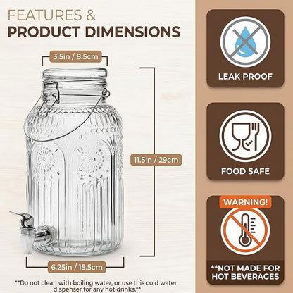Kingrol 1 Gallon Glass Drink Dispenser - Image 3