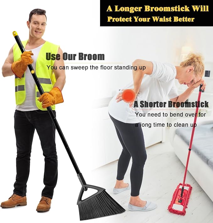 Heavy Duty Commercial Broom, 3 Pack Upgraded Angle Brooms - Image 7