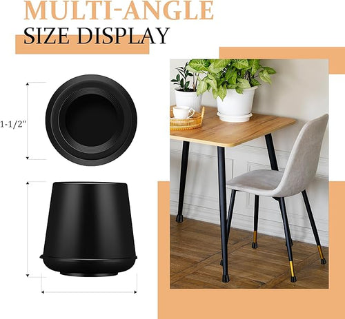 1-1/2” Round Rubber Chair Leg Tips Caps, Chair Leg Floor Protectors Furniture Legs Caps Non Slip Reduce Noise for Hardwood Floors (Black, 4 Pack, Fit :38-39mm)