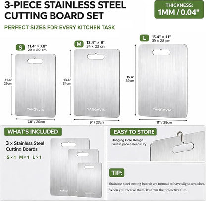 Cutting Board, 316L Food-Grade Stainless Steel Cutting Board Set of 3 | - Image 6
