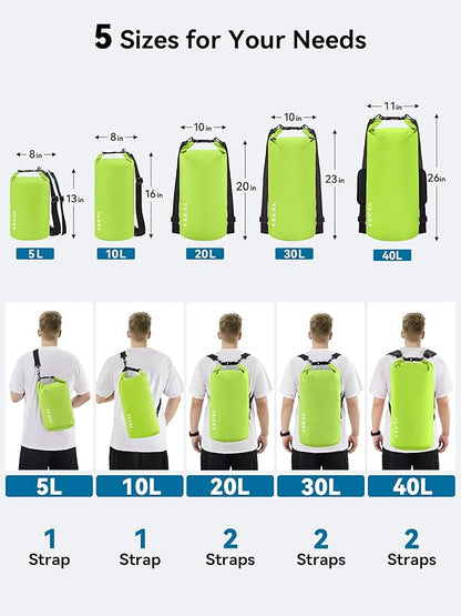 HEETA Waterproof Dry Bag for Women Men(Upgraded Version) 5L/10L/20L/30L/40L Roll Top Lightweight Dry Storage Bag Backpack with Emergency Whistle for Travel, Swimming, Boating, Kayaking, Camping, Beach