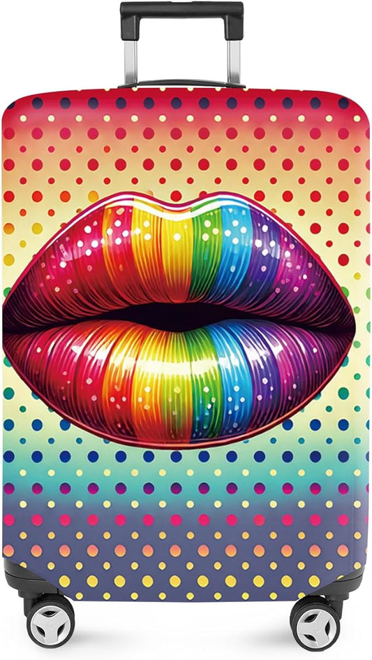 ANNA QUEEN Pop Art Rainbow Lips Luggage Cover, Colorful Suitcase Protector with Bold Lip Design, Stretchable, Washable Travel Cover for 32-34 Inch Luggage, Fun & Fashionable Style