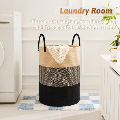 Laundry Basket, Woven Cotton Rope Laundry Hamper, 80L - Image 2
