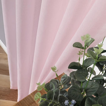 Tollpiz Short Sheer Curtain Living Room Linen Textured Curtains Sheer Light - Image 3