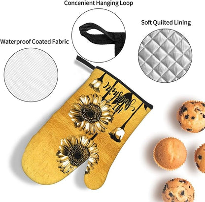 Sunflower Oven Mitts and Pot Holders Sets, Heat Resistant Gold Kitchen Oven - Image 5