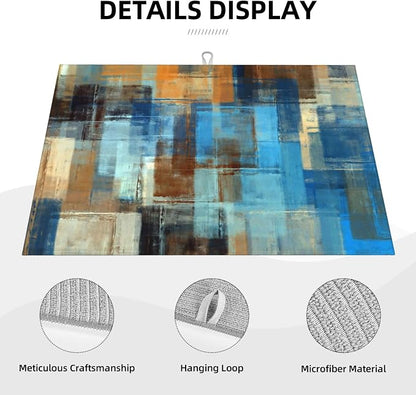 Modern Abstract Art Dish Drying Mat Blue Brown Gradient Painting Geometric - Image 2