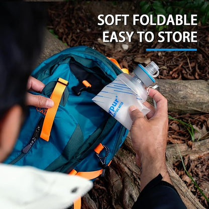 Water Filter Survival - 650ml Collapsible Water Bottle with Filter Squeeze Filter Bottle Befree or Peak Series for Hiking Backpacking Camping,with NSF/FDA Certification BPA-Free(White)