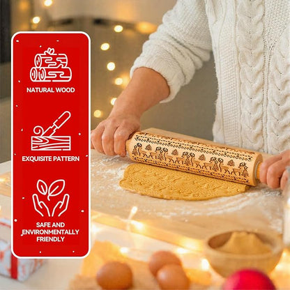 Stocking Stuffers Gifts for Women, Wooden Embossed Rolling Pin for Baking - Image 5