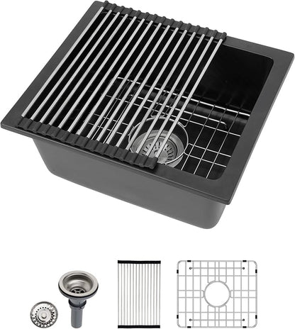 Dcolora 18 Inch Quartz Composite Black Wet Bar Sink Undermount Small Prep Granite Composite Kitchen Sink RV Single Bowl Under Counter, 18"x 16", DC-GU7746