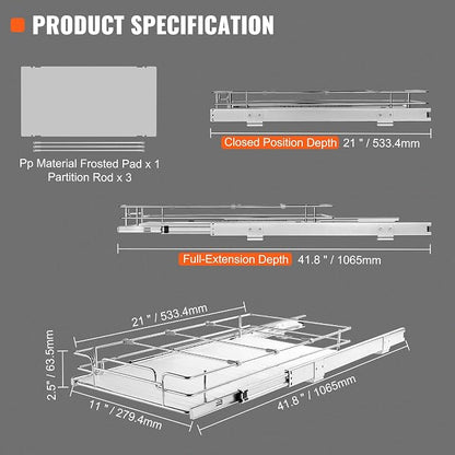 VEVOR 12.5"Wx21"Dx3.5"H Pull Out Cabinet Organizer, Heavy Duty Slide Out Pantry - Image 7