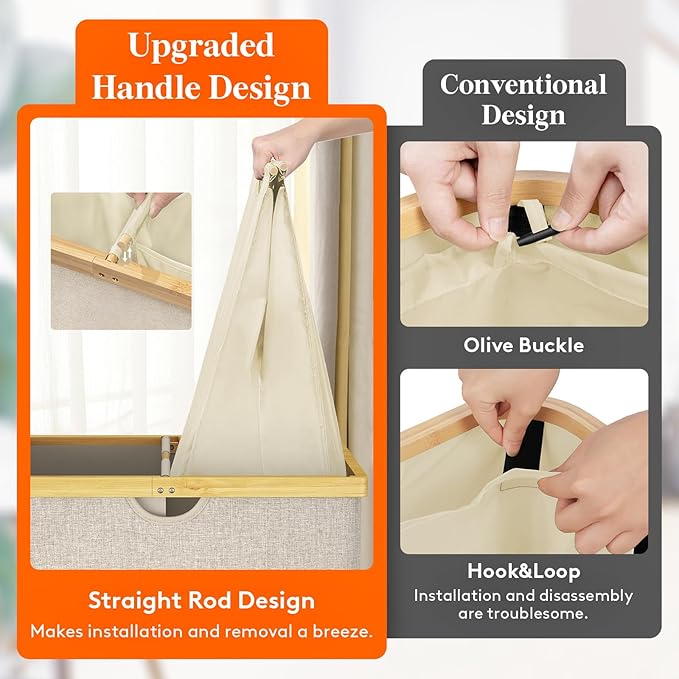 Lifewit 120L Double Laundry Hamper with Lid, Extra Large Bamboo Laundry Basket Dirty Clothes Hamper, 2 Section Laundry Bin Organizer for Laundry Room Bedroom with 2 Removable Liners & Bags, Beige