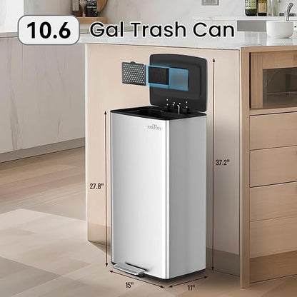 mVm 10.6 Gallon Kitchen Step Trash Can, Soft-Close and Foldable Foot Pedal - Image 3