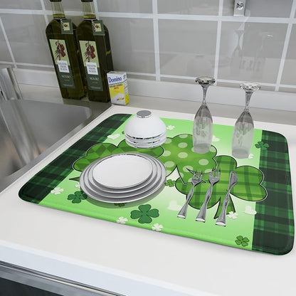 St Patricks Day Shamrocks Lucky Clovers Dish Drying Mat - Image 6