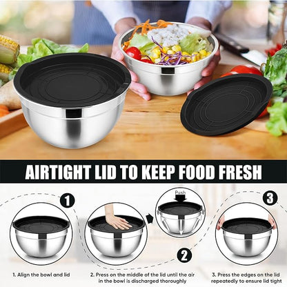 P&P CHEF Mixing Bowls with Airtight Lids Set of 5, 10-Piece Stainless Steel - Image 7