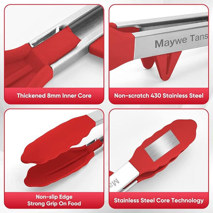 5-Pack Silicone Tongs for Cooking, Maywe Tanso 4PCS 13-Inch Kitchen Tongs - Image 7