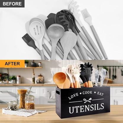 Black Farmhouse Utensil Holder for Kitchen Counter Extra Large Cooking Utensil - Image 7