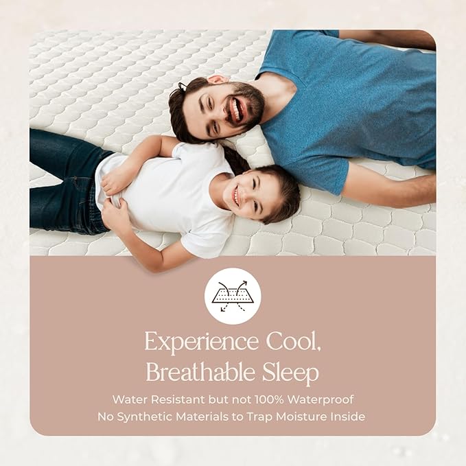 100% Cotton Organic Mattress Pad - Breathable & Cooling Mattress Protector Queen Size - Premium 300GSM Quilted and Noiseless Machine Washable Organic Mattress Protector (Ivory, Queen)