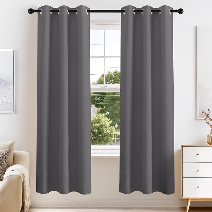 PONY DANCE Gray Black Out Curtains 72 inch Long by PONYDANCE
