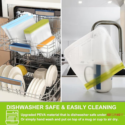 SPLF 9 Pack Reusable Gallon Freezer Bags Dishwasher Safe, BPA Free 1 gallon Leakproof Silicone and Plastic Free Food Storage Bags for Meal Prep, Fruits, Sandwich, Snack, Travel Items - Muticolor