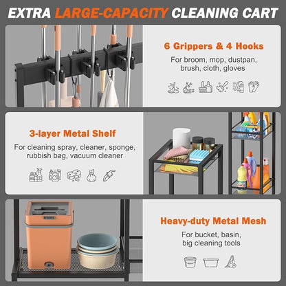 Broom Holder with Cleaning Supplies Organizer, Broom Closet Storage Cabinet - Image 4