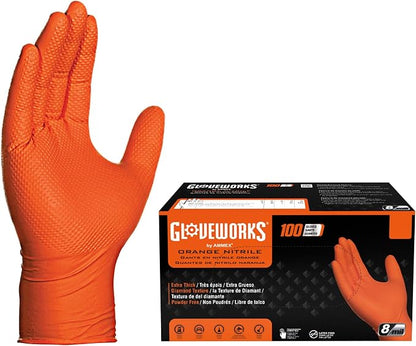 GLOVEWORKS Heavy-Duty Nitrile Gloves, Disposable, Latex Free, 8 Mil, Diamond by GLOVEWORKS