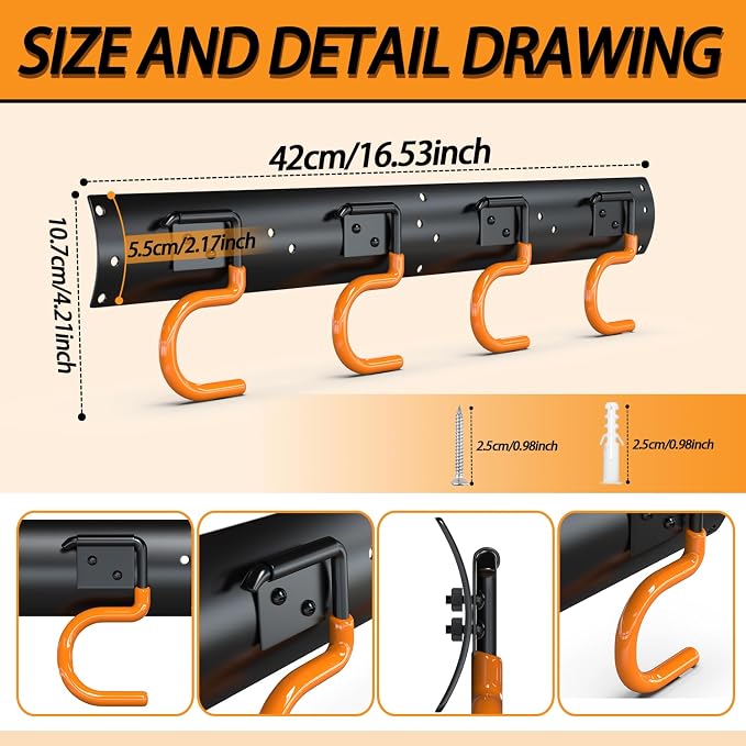 3-H 12×16" All Metal Garden Tool Organizer, Garage Tool Organizer, Broom Holder - Image 2