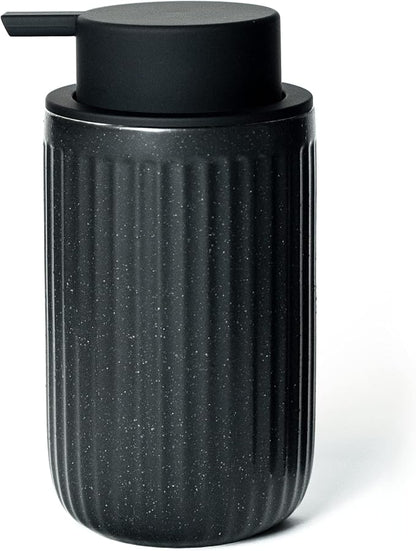 Black Ceramic Foaming Soap Dispenser, Speckled Rippled 12 oz Bottle by ABBINIMO