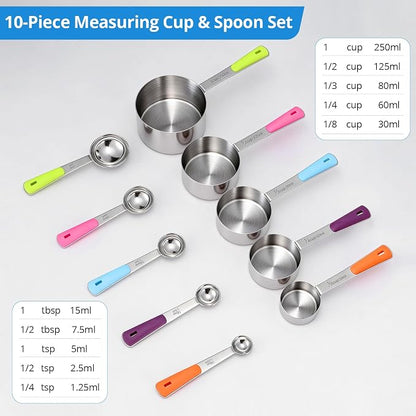 Bopei Measuring Cups and Spoons Set Stainless Steel 10 Piece - Image 2