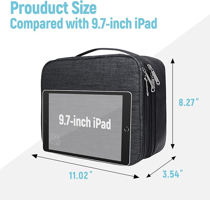 Electronics Travel Organizer,Large Double Layer Portable Waterproof Travel Organizer Bag for Charging Cable Storage,Ipad,Power Bank,Hard Drive,for Travel,Business,5pcs Cable Ties-Sky Blue