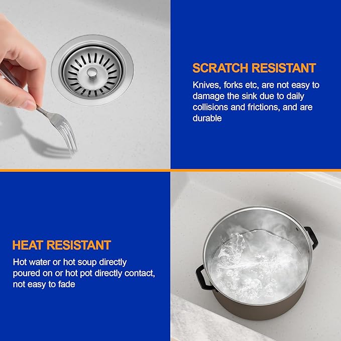 Dcolora 28 Inch White Undermount Kitchen Sink Workstation Single Bowl Modern Kitchen Sink Granite Composite,#DC-GU0003WS