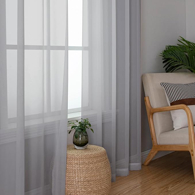 Chyhomenyc Light Grey Sheer Curtains 63 Inch Length 2 Panels, Light Filtering - Image 6
