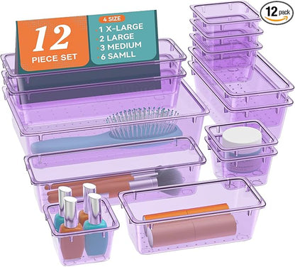 ElegantArray 12-Piece Drawer Organizer Set, 4 Sizes Versatile Plastic Vanity by Unknown