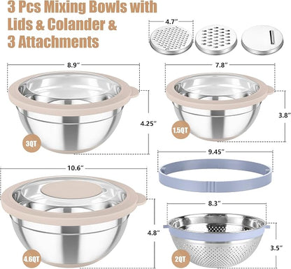 TeamFar Mixing Bowls with Colander Set, Stainless Steel Strainer and Nesting - Image 2
