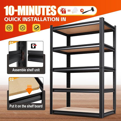 Set of 2 46" W Garage Shelving-2050 lbs 5 Tier Storage Shelves, Adjustable - Image 4