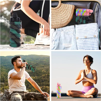 Collapsible Water Bottle for Adults, Boys, Students, Kids, Reusable Silicone Foldable Water Bottles for Travel Camping Hiking Sports,Leak-Proof Portable Sports Water Bottle (Pink & Camouflage)