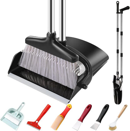Broom and Dustpan Set with Long Handle and 6 Bonus Cleaning Tools, Upright by Meijubolstrivetomakeyourlifeeasier